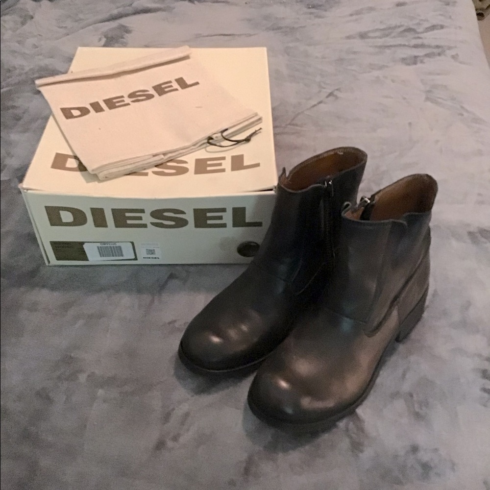 Diesel Dark Brown Leather Short Booties - Size 40